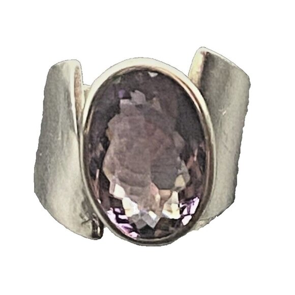 Unbranded Jewelry - Amethyst 925 Silver Ring Bold Asymmetrical Oval Gem Quality  Sz 8.5 9.7 g Unisex
